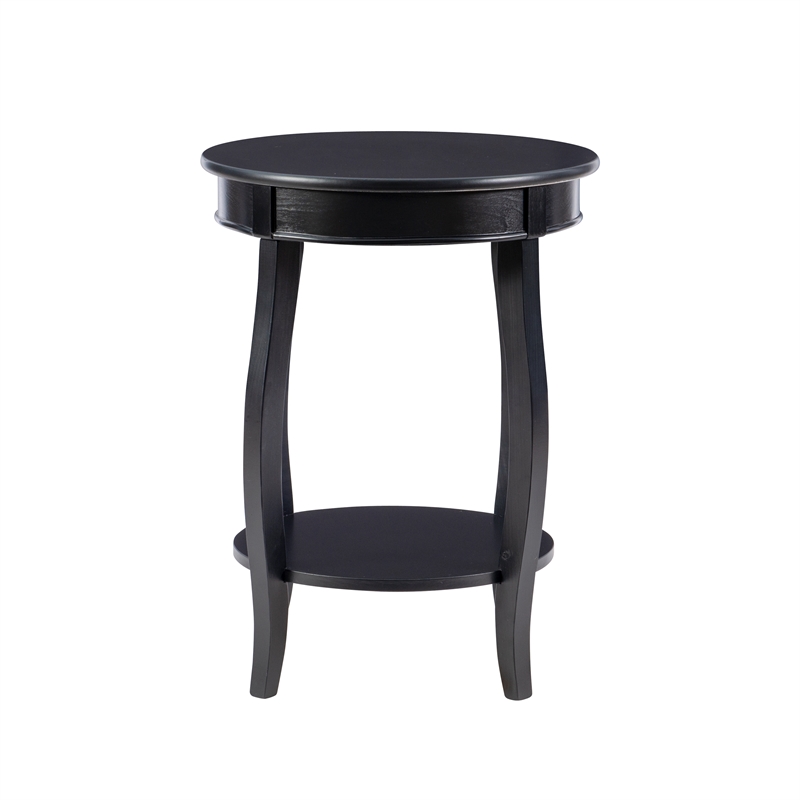 Pemberly Row Round Contemporary Wood End Table with Shelf in Black