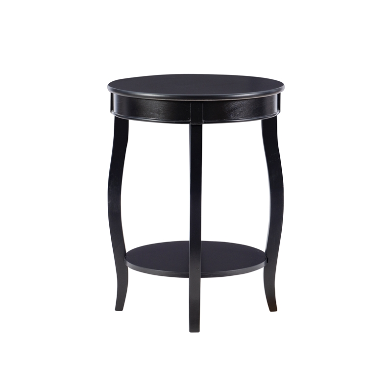 Pemberly Row Round Contemporary Wood End Table with Shelf in Black