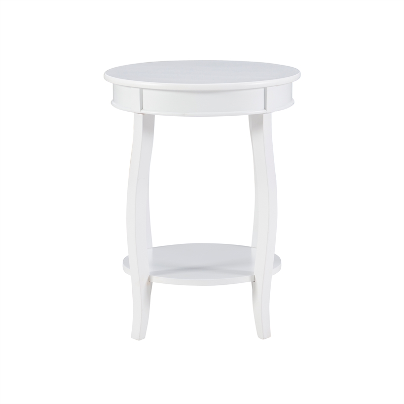 Pemberly Row Round Contemporary Wood End Table with Shelf in White