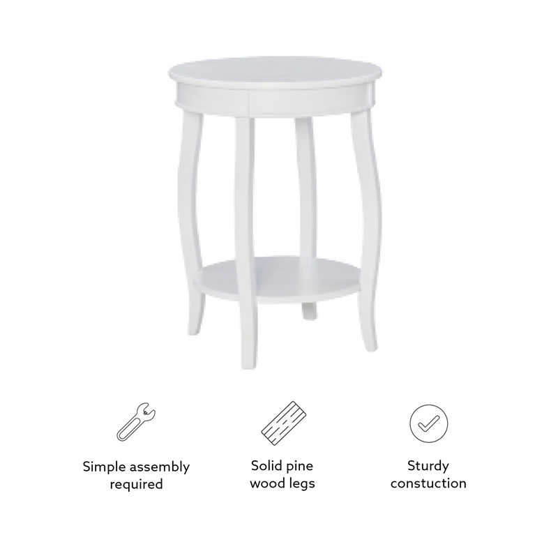 Pemberly Row Round Contemporary Wood End Table with Shelf in White