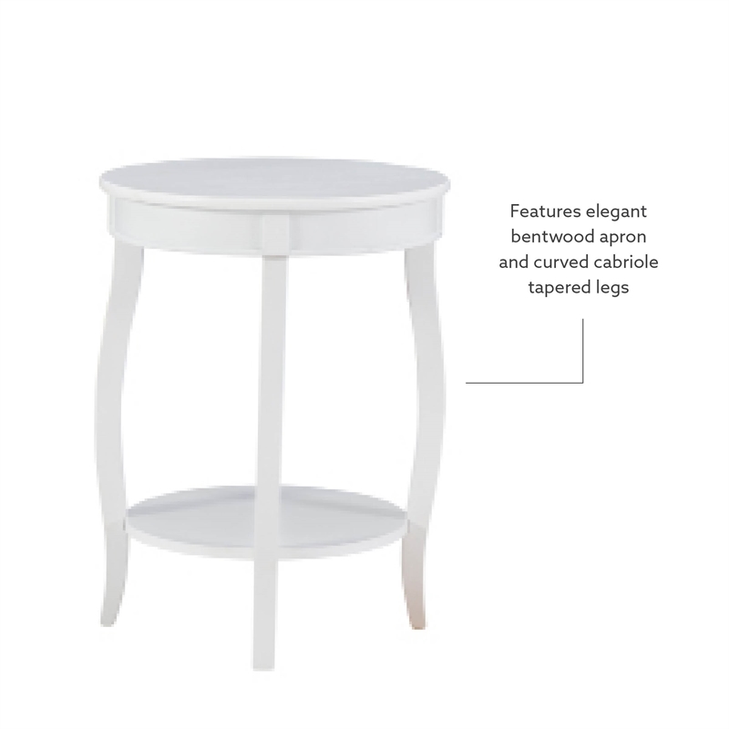 Pemberly Row Round Contemporary Wood End Table with Shelf in White