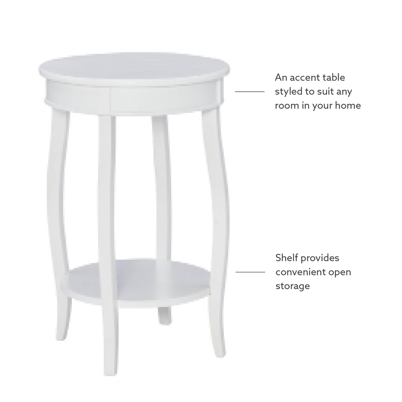 Pemberly Row Round Contemporary Wood End Table with Shelf in White