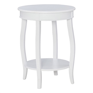 Pemberly Row Round Contemporary Wood End Table with Shelf in White
