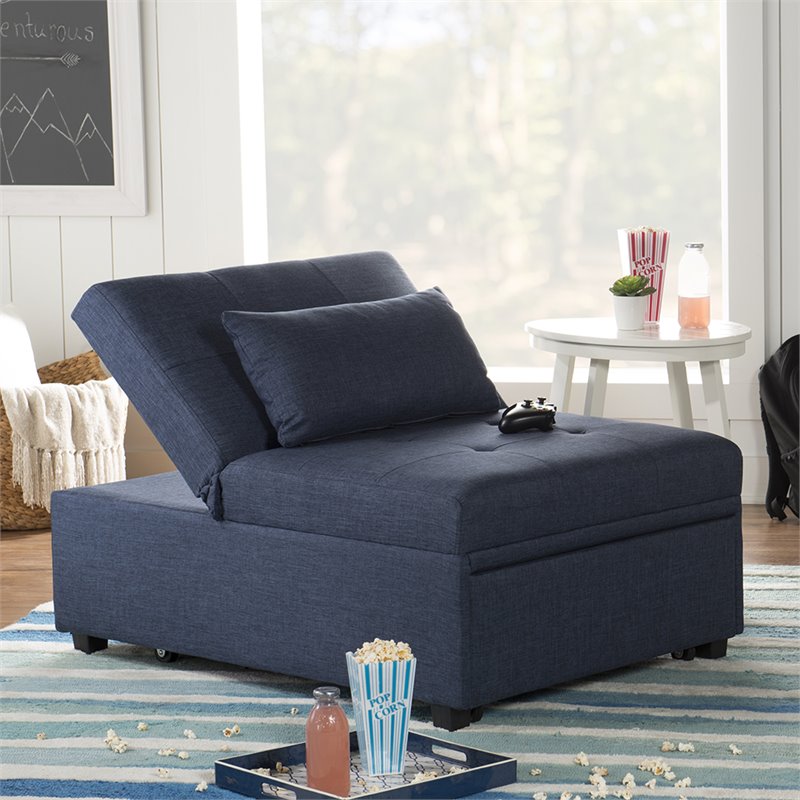 Pemberly Row Contemporary Microfiber Fabric Convertible Sofa Bed in Blue