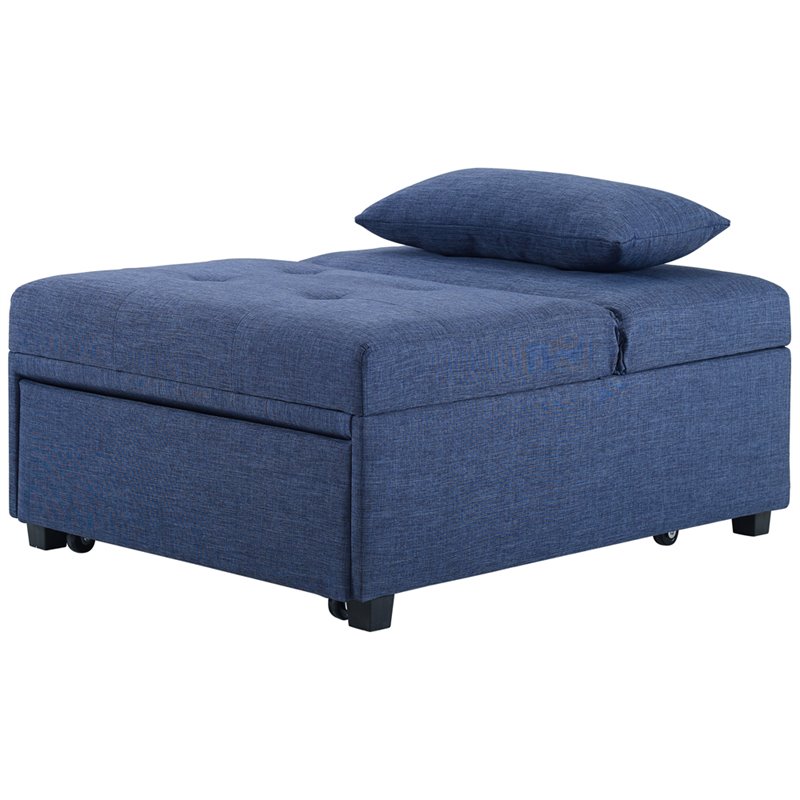 Pemberly Row Contemporary Microfiber Fabric Convertible Sofa Bed in Blue