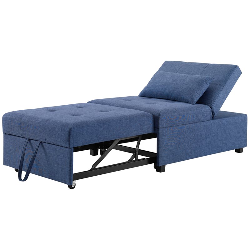 Pemberly Row Contemporary Microfiber Fabric Convertible Sofa Bed in Blue