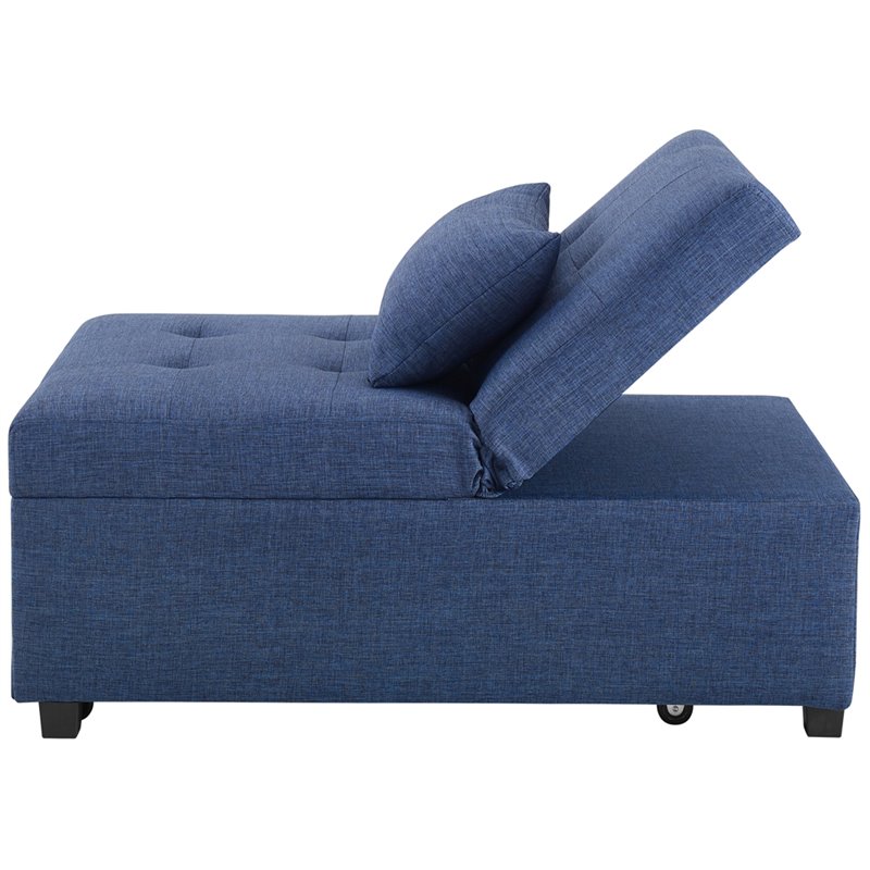 Pemberly Row Contemporary Microfiber Fabric Convertible Sofa Bed in Blue