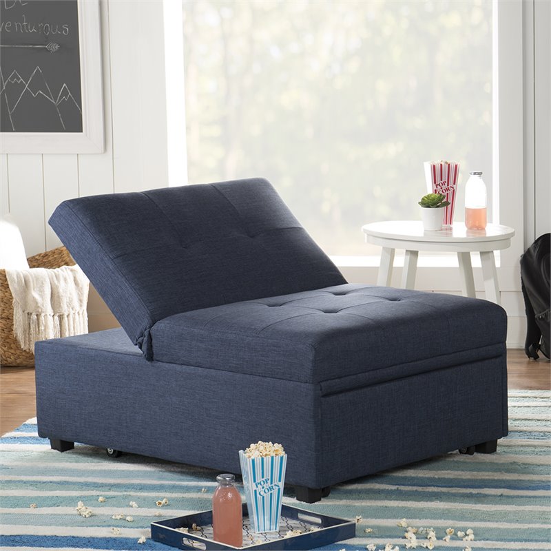 Pemberly Row Contemporary Microfiber Fabric Convertible Sofa Bed in Blue
