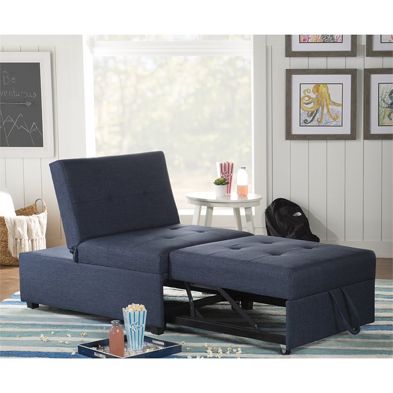 Pemberly Row Contemporary Microfiber Fabric Convertible Sofa Bed in Blue