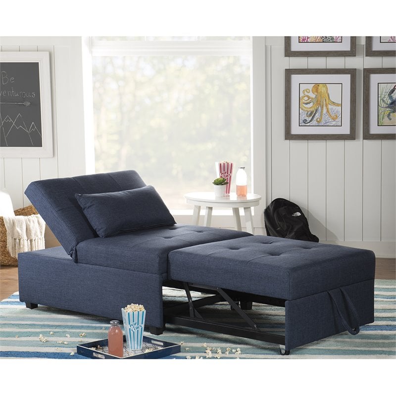 Pemberly Row Contemporary Microfiber Fabric Convertible Sofa Bed in Blue