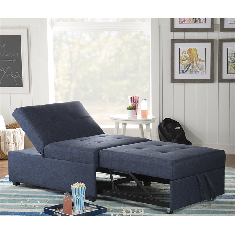 Pemberly Row Contemporary Microfiber Fabric Convertible Sofa Bed in Blue