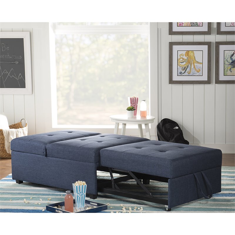 Pemberly Row Contemporary Microfiber Fabric Convertible Sofa Bed in Blue