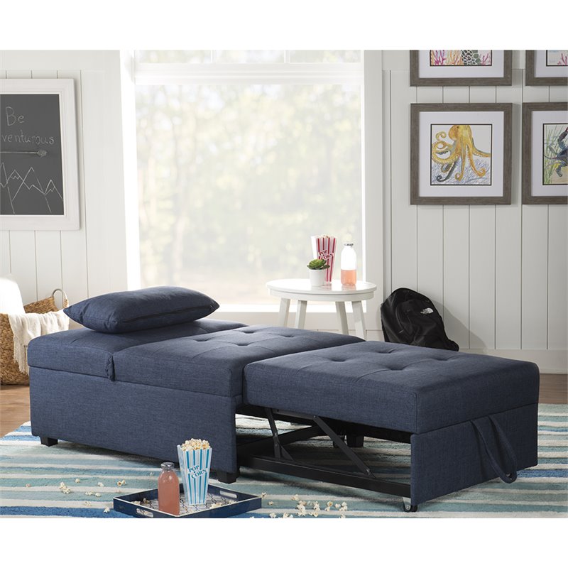 Pemberly Row Contemporary Microfiber Fabric Convertible Sofa Bed in Blue