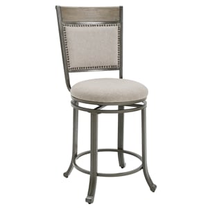 Pemberly Row 24&quot Traditional Metal & Fabric Swivel Counter Stool in Pewter/Beige