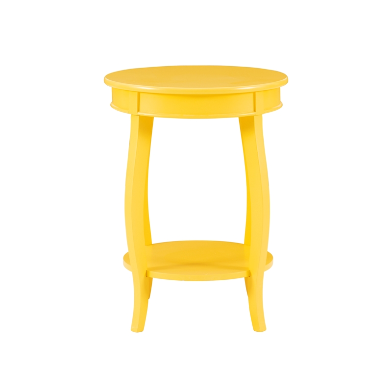 Pemberly Row Round Contemporary Wood End Table with Shelf in Yellow
