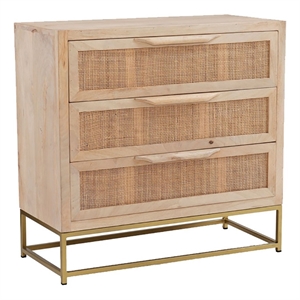 pemberly row 3-drawer transitional wood/metal cabinet in natural/gold