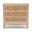 Pemberly Row 3-Drawer Transitional Wood/Metal Cabinet in Natural/Gold