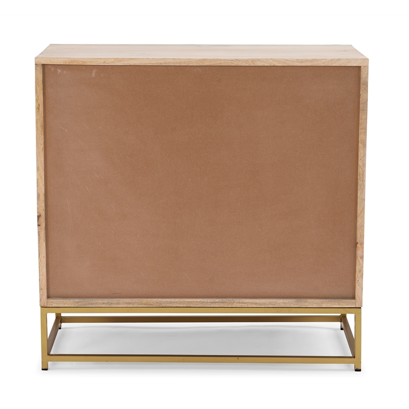 Pemberly Row 3-Drawer Transitional Wood/Metal Cabinet in Natural/Gold