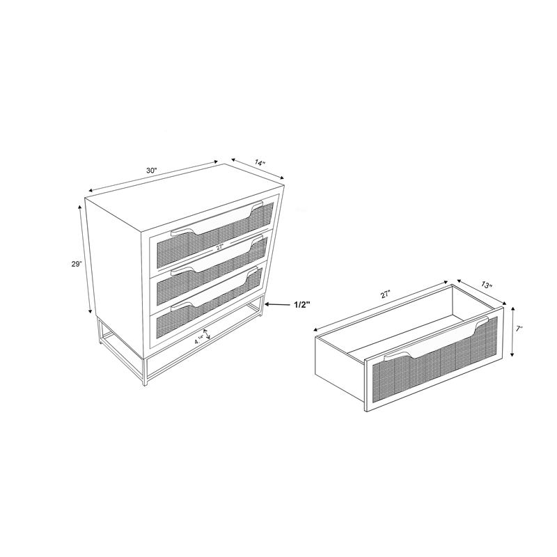 Pemberly Row 3-Drawer Transitional Wood/Metal Cabinet in Natural/Gold