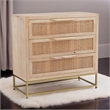 Pemberly Row 3-Drawer Transitional Wood/Metal Cabinet in Natural/Gold