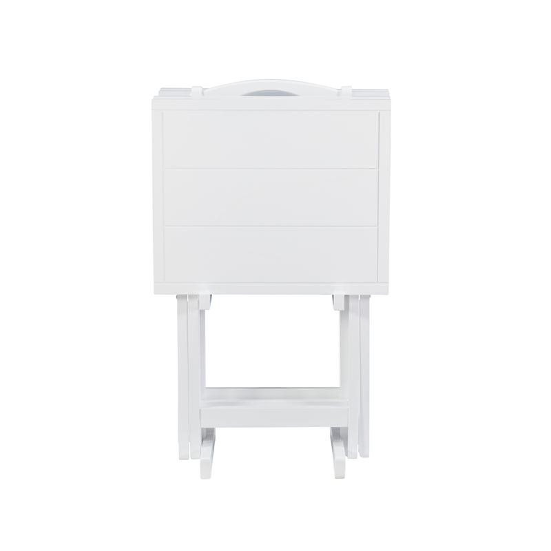 Pemberly Row Traditional Five Piece Wood Tray Table Set in Whitewash