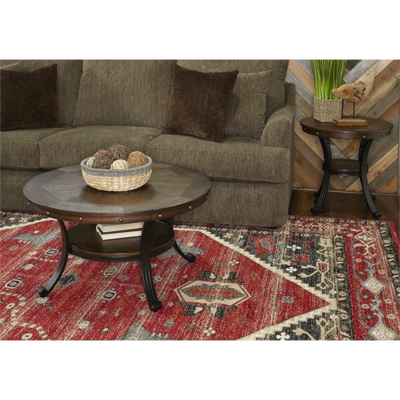 Pemberly Row Rustic Wood and Metal Coffee Table in Rustic Umber Brown