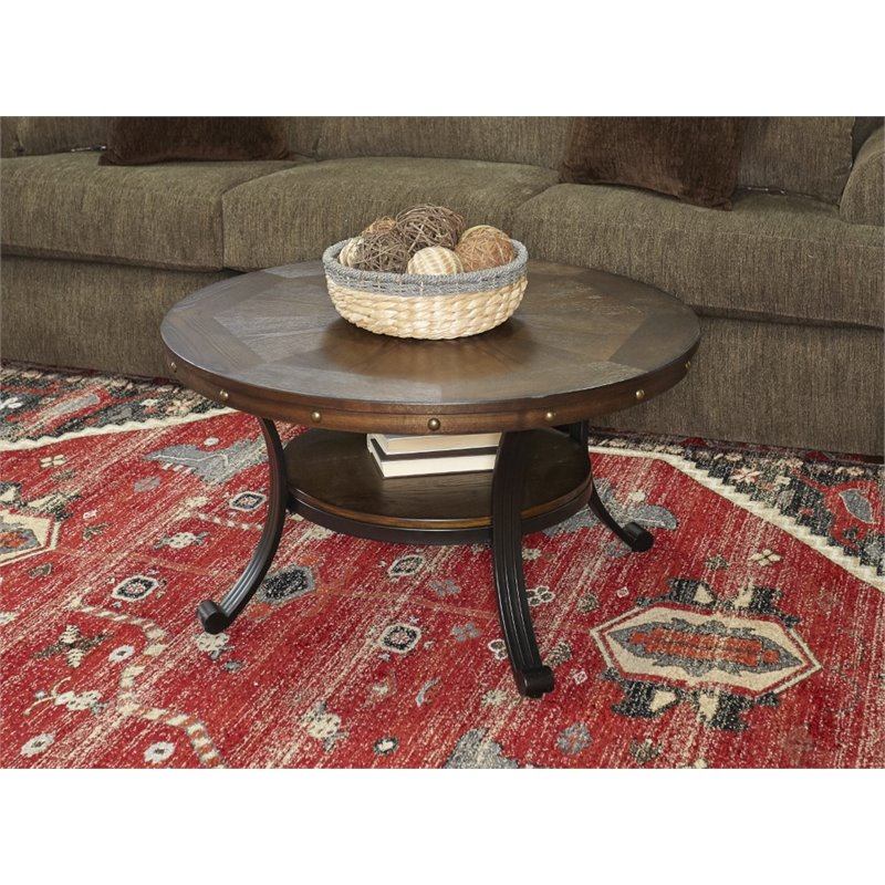 Pemberly Row Rustic Wood and Metal Coffee Table in Rustic Umber Brown