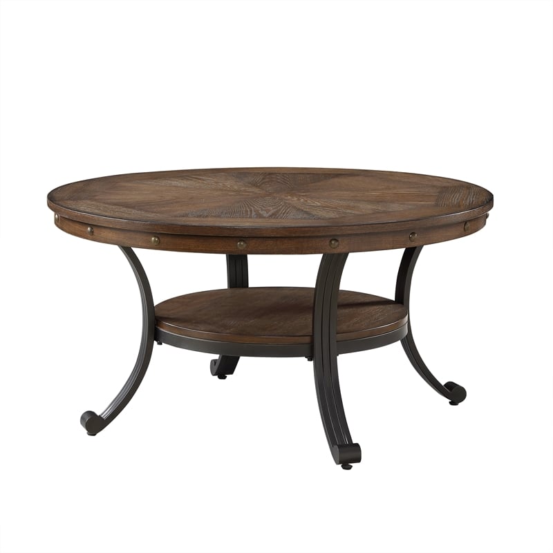 Pemberly Row Rustic Wood and Metal Coffee Table in Rustic Umber Brown