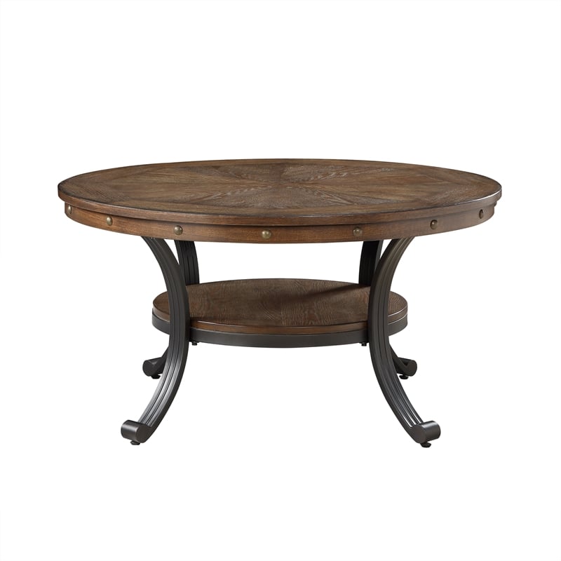 Pemberly Row Rustic Wood and Metal Coffee Table in Rustic Umber Brown