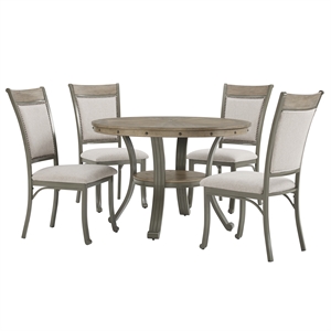 Pemberly Row Transitional 5 Piece Wood and Metal Dining Set in Pewter