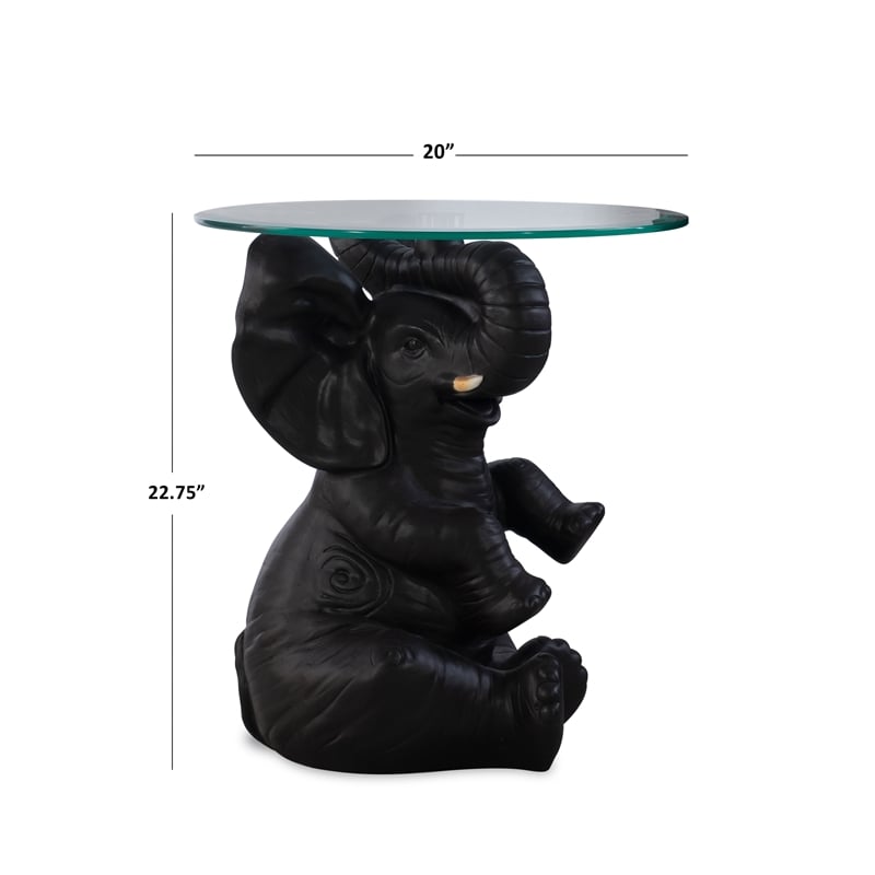 Pemberly Row Transitional Elephant Glass Top Accent Table in Dark Gray