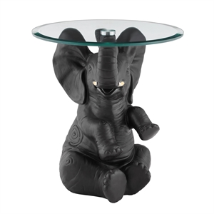 pemberly row transitional elephant glass top accent table in dark gray