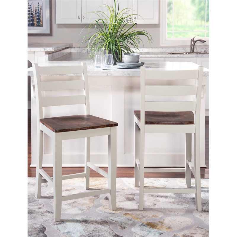 Pemberly Row Contemporary Solid Wood Set of Two Counter Stools in Brown