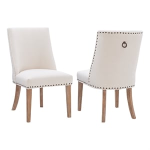 Pemberly Row 19.25&quot Traditional Fabric/Wood Dining Chair in Beige (Set of 2)