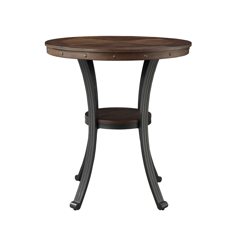 Pemberly Row Transitional Metal and Wood Pub Table in Rustic Umber Brown