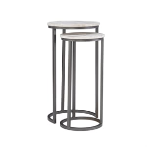 pemberly row mango wood & iron nesting table set in dark gray/white wood stained