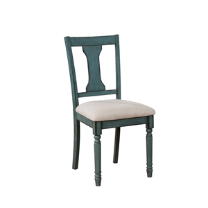 Pemberly Row Transitional Wood Set of Two Dining Side Chairs in Teal Blue