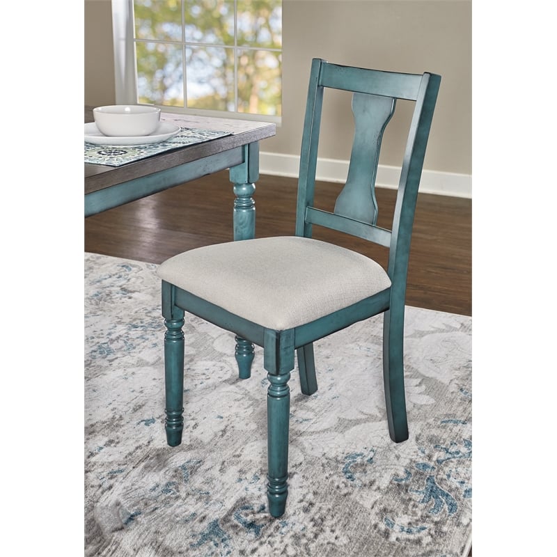 Pemberly Row Transitional Wood Set of Two Dining Side Chairs in Teal Blue