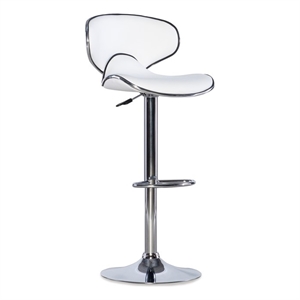 Pemberly Row 32&quot Adjustable Metal/Faux Leather Swivel Barstool in White/Chrome