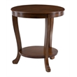 Pemberly Row Round Transitional Wood Side Table with Shelf in Hazelnut Brown