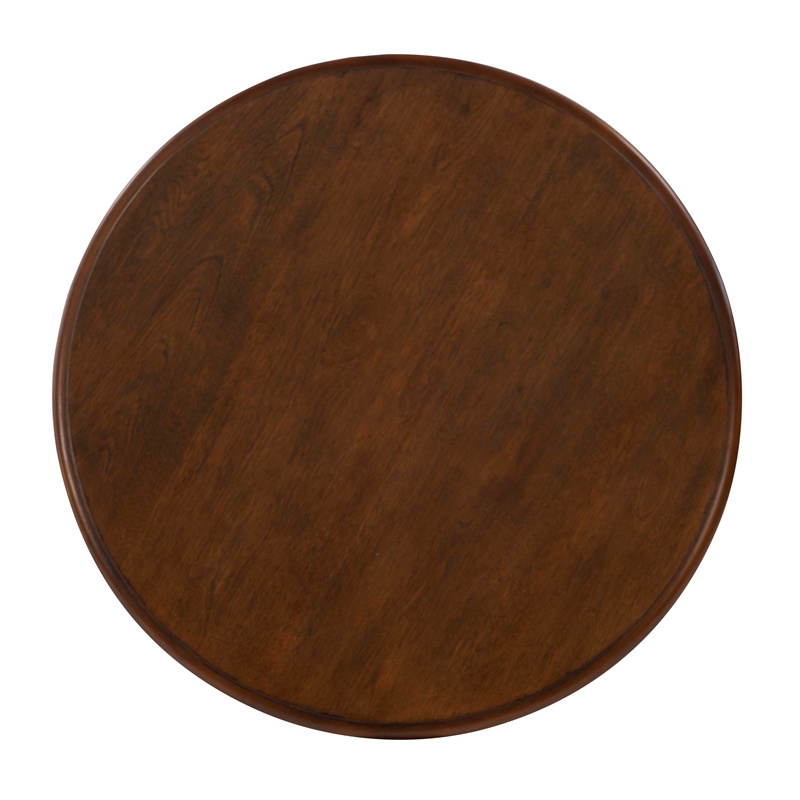 Pemberly Row Round Transitional Wood Side Table with Shelf in Hazelnut Brown