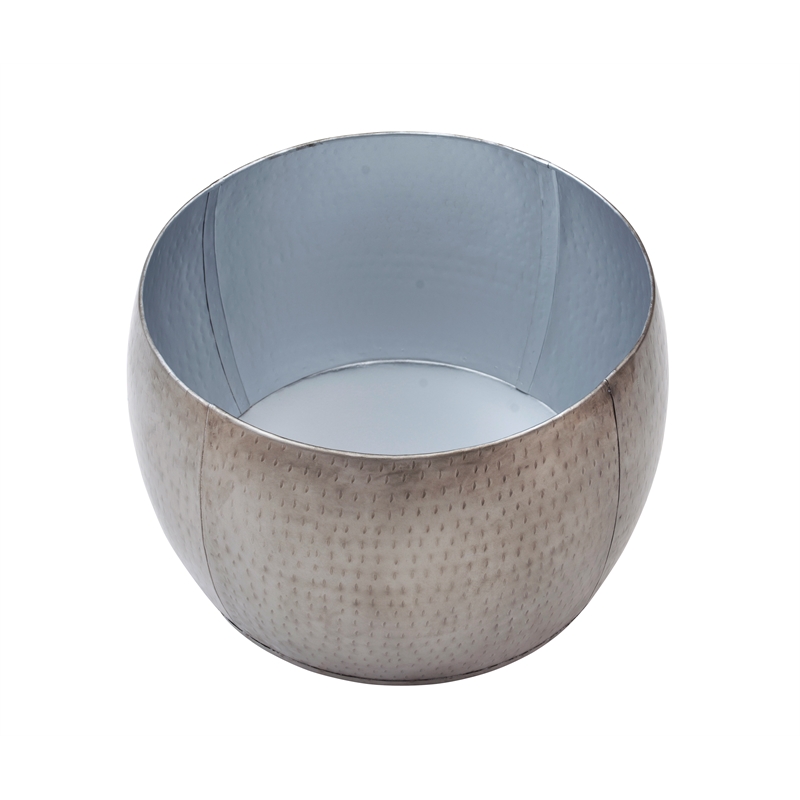 Pemberly Row Modern Small Wood and Metal Drum Table with Storage in Pewter