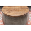Pemberly Row Modern Small Wood and Metal Drum Table with Storage in Pewter