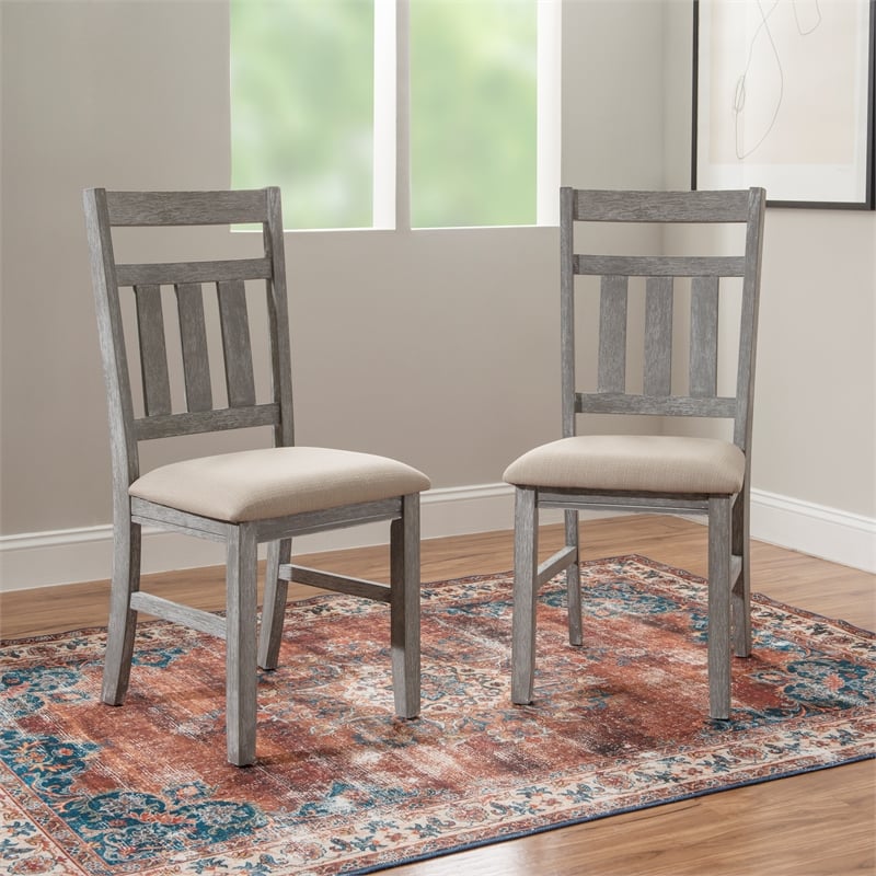 Pemberly Row Farmhouse Wood Dining Side Chairs in Weathered Gray (Set of 2)