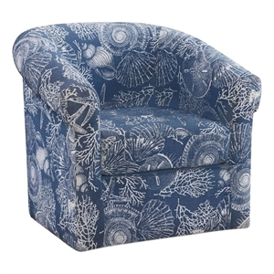 Pemberly Row Swivel Coastal Fabric Club Chair in Blue Seashell Pattern