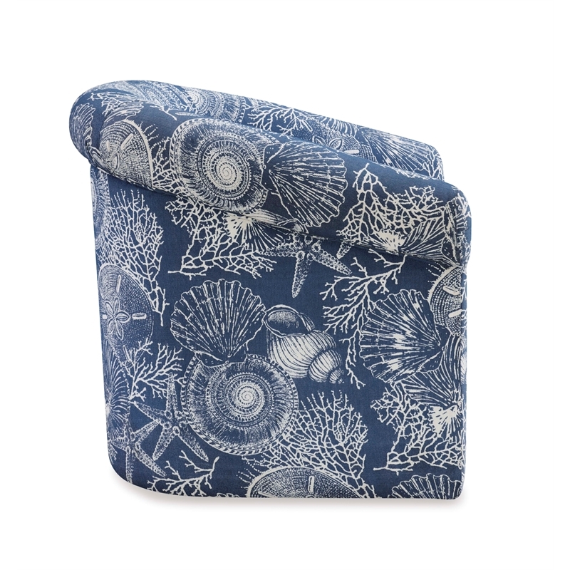 Pemberly Row Swivel Coastal Fabric Club Chair in Blue Seashell Pattern