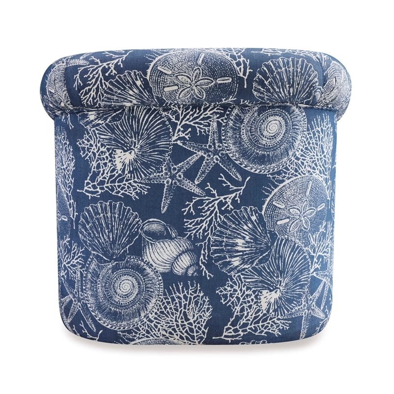 Pemberly Row Swivel Coastal Fabric Club Chair in Blue Seashell Pattern