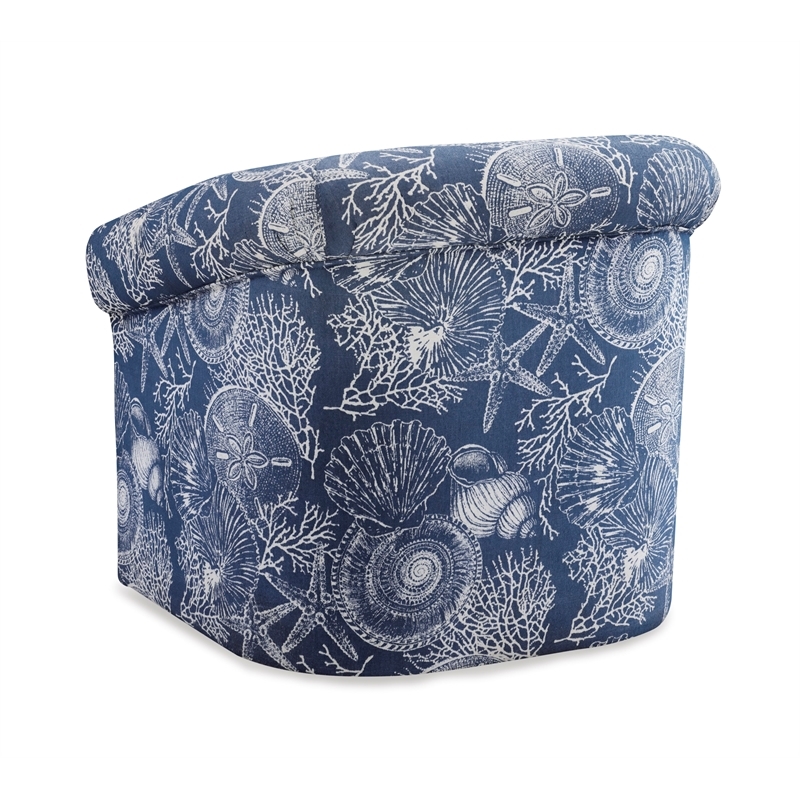 Pemberly Row Swivel Coastal Fabric Club Chair in Blue Seashell Pattern