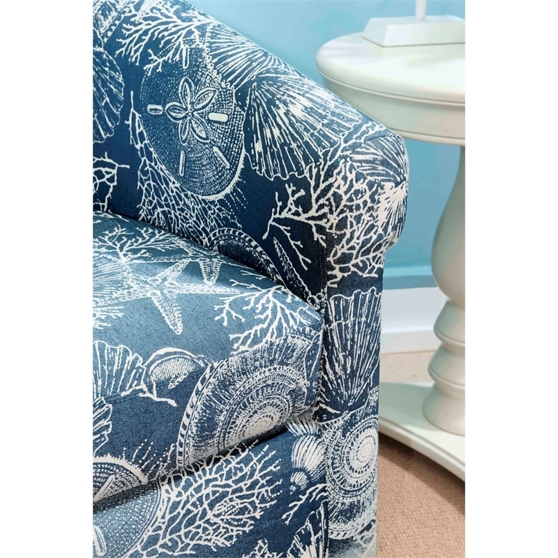 Pemberly Row Swivel Coastal Fabric Club Chair in Blue Seashell Pattern