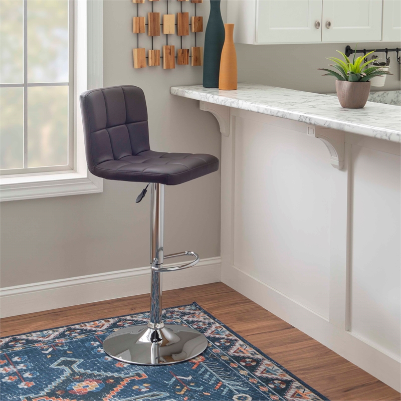 Pemberly Row Modern Metal Upholstered Adjustable Barstool in Chocolate Brown